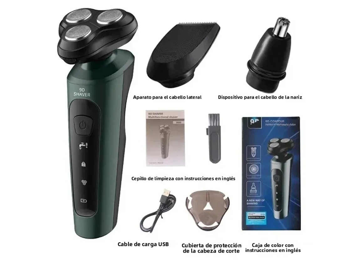 Afeitadora eléctrica, soporte USB para coche, alta potencia, limpieza corporal completa, recargable (verde 3 en 1)