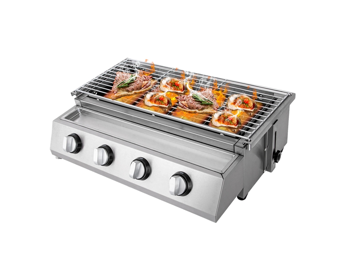 Parrilla de gas de acero inoxidable, 4 quemadores ajustables, calentamiento rápido, amplia área de cocción OEM