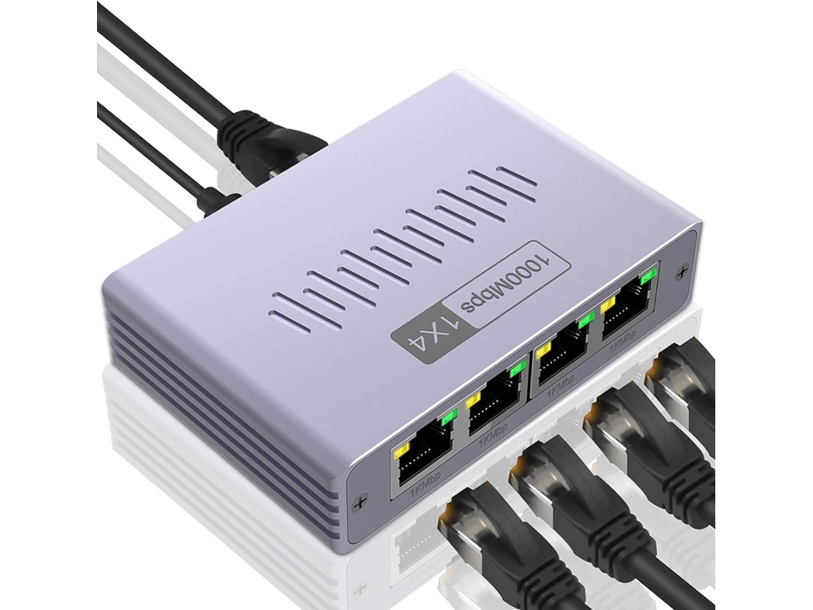 Divisor Ethernet | Adaptador De 1 A 4 Puertos Para Router. Conéctalo Y Úsalo En Casa, En La Sala De Estar, En El Estudio O Con Tu Portátil.