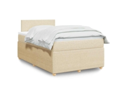 Cama Box Spring Con Colchón Tela Color Crema 120x200 Cm