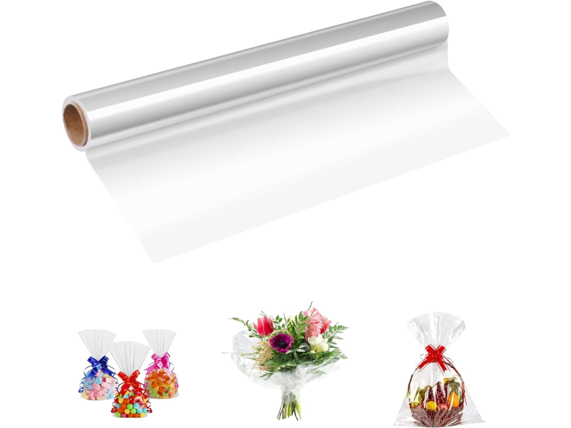 Rollo De Papel Celofán Transparente De 40 Cm X 15 M, Grosor 3 Mils, Ideal Para Envolver Regalos Y Cestas