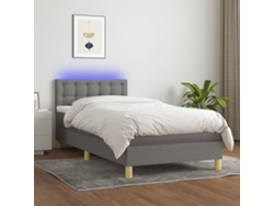 Cama Box Spring Con Colchón Y Led Tela Gris Oscuro 80x200 Cm