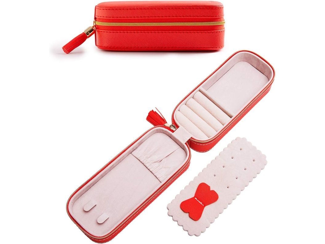 Organizador De Joyas Portátil De Cuero Pu, Caja Pequeña Para Viajes, Rojo