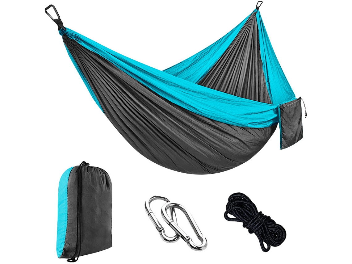 Hamaca Individual Chrui Con Cuerda De 2 M Y Mosquetón, 270 X 140 Cm (azul Cielo, Gris Oscuro)
