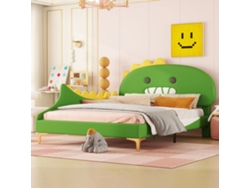 Cama Infantil De 140x200 Cm, De Poliuretano, Con Diseño De Dinosaurio Verde, Baja Y Segura.