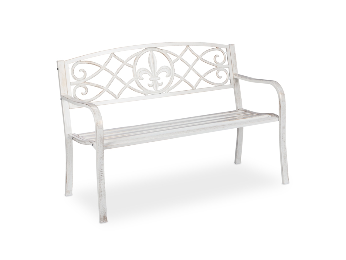 Relaxdays Banco De Jardim, Banco De Exterior Em Metal, Banco Com Encosto Em Ferro Fundido, 86x127x57cm, Branco/bronze