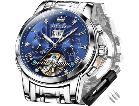 VEANXIN Reloj luminoso impermeable de acero inoxidable mecánico automático Tourbillon para hombre(blanco)