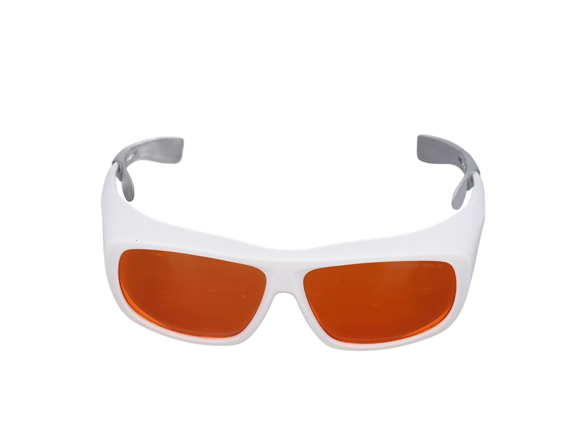 Gafas de seguridad láser de plástico para proyectos de fibra óptica (180-500 nm, blancas)