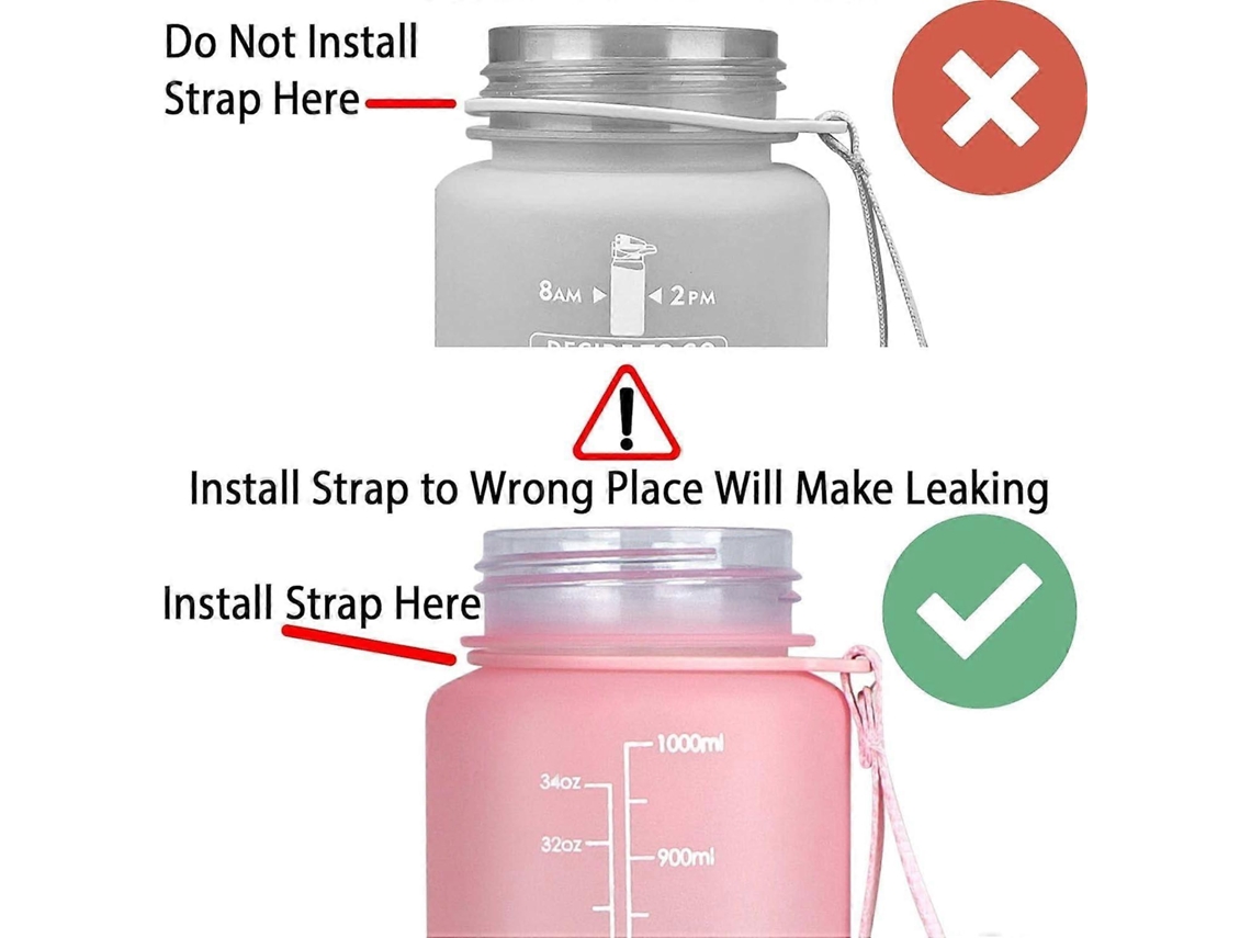 Botella De Agua De 1l, Botella Motivacional Con Pajita, Botella Deportiva Con Cronómetro, Portátil A Prueba De Fugas, Rosa Rosewell