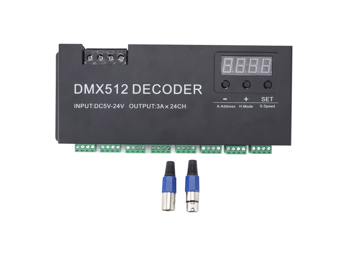 2026-decodificador Dmx 24 Canales Con Pantalla Digital Controlador De Dimmer Para Tiras Led Rgb Dmx512 Dc 5‑24v