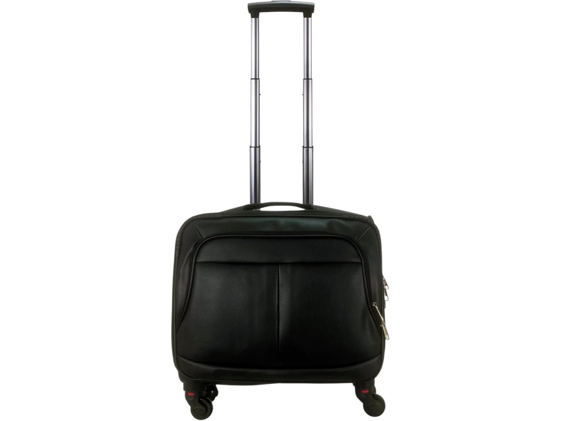 Maleta Trolley Equipaje De Mano Comercial Piloto Maletin De Piel Sintética Con 4 Ruedas Y Con 4 Compartimientos Color Negro Coshano