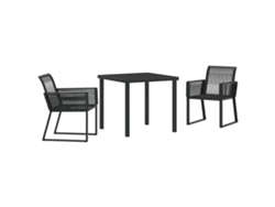 Maison Exclusive - Juego de comedor de jardín de 3 piezas de acero con recubrimiento de polvo negro