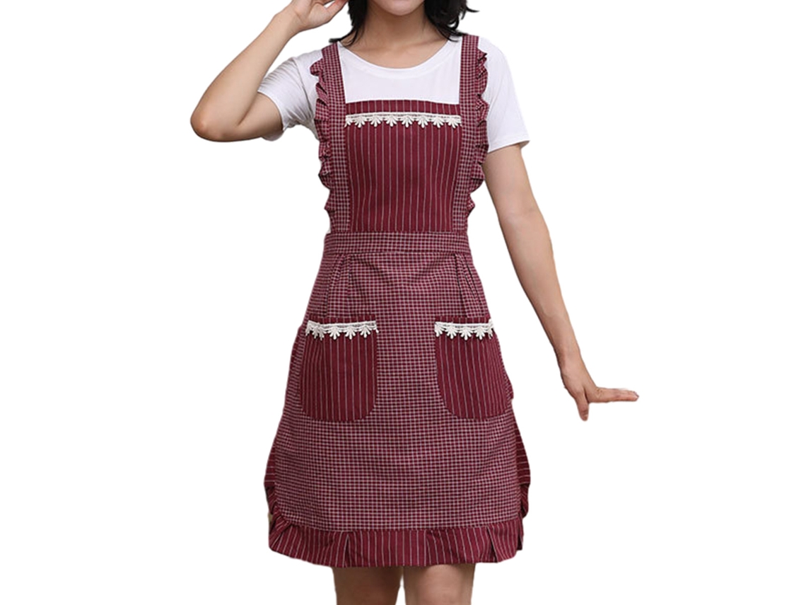 Delantal Cómodo Para Mujer Con Bolsillos, Ideal Para Cocina, Cafetería, Repostería, Jardinería, Rojo
