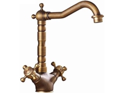 Grifo de baño en bronce con caño giratorio y doble manija en cruz. Mdug