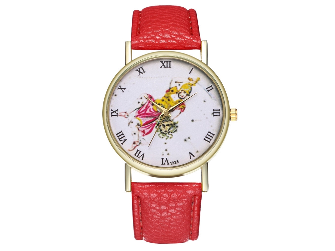 Reloj De Pulsera De Cuero Pu Unisex Con Dial Redondo Ajustable Reloj De Cuarzo Casual Rojo