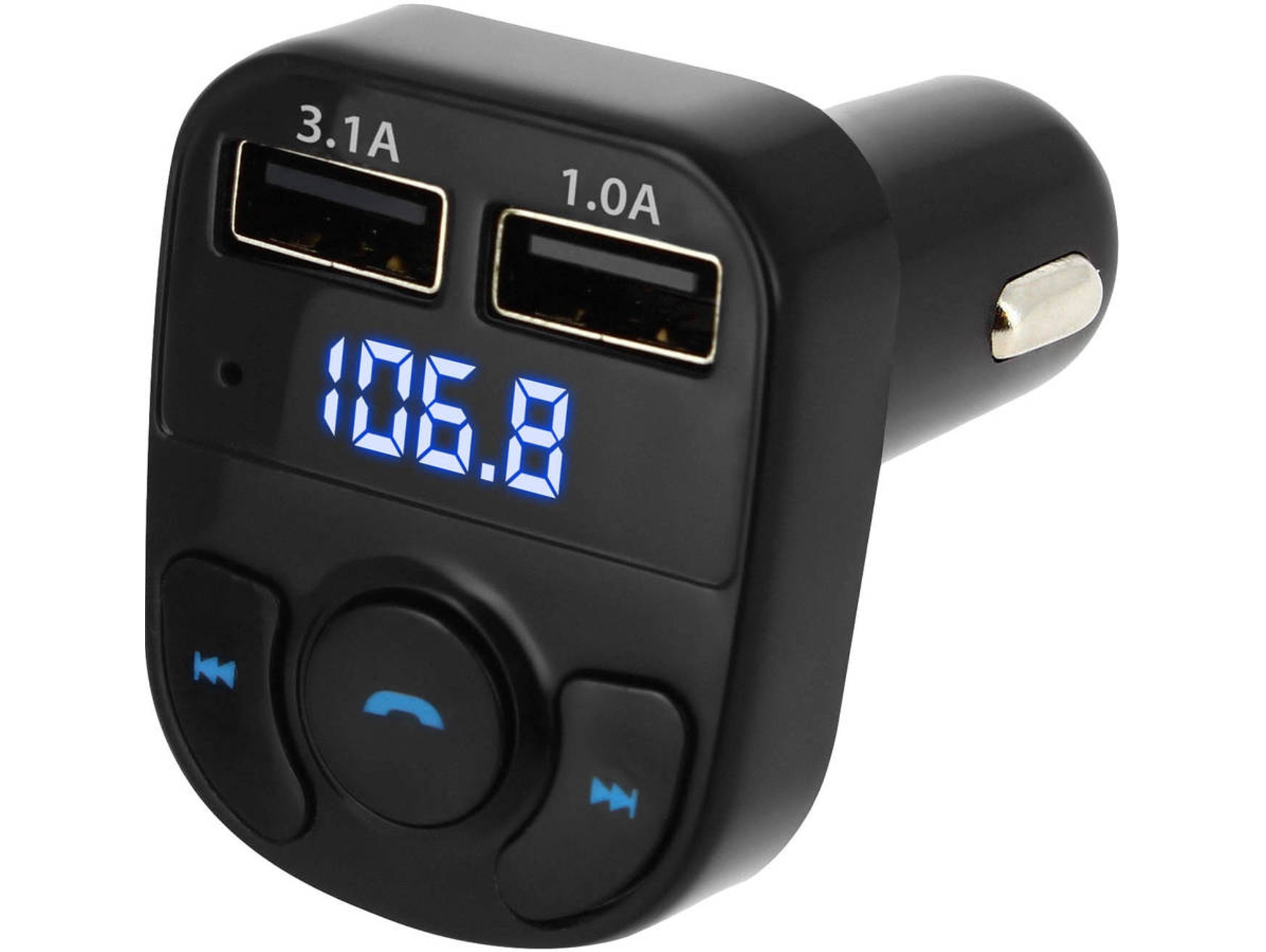 Transmisor FM Bluetooth y Cargador para Coche AVIZAR (2 USB - Negro)