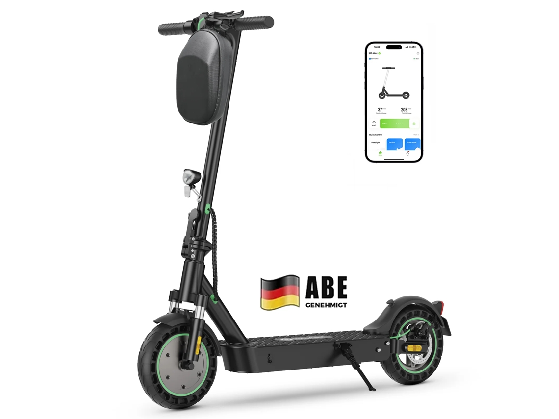 Patinete eléctrico Isinwheel S9 Max con neumáticos Abe de 10", motor de 500 W, batería de 36 VE y 10,4 Ah.
