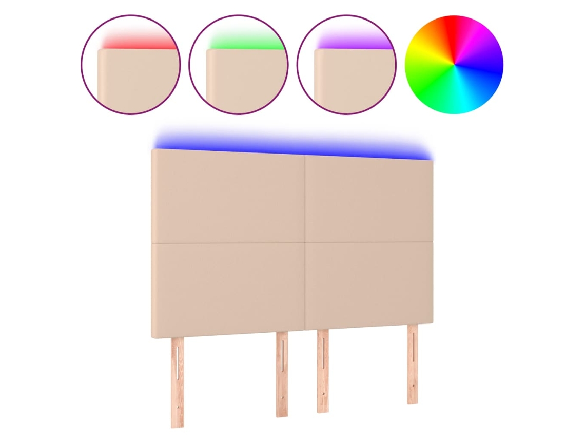 Maison Exclusive - Cabecero Luces Led Cuero Sintético Capuchino 144x5x118/128cm