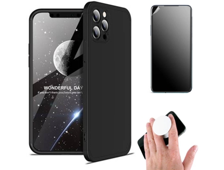 Kit Carcasa y Protector iPhone12 Pro Ultimatte, Slim Armor 360º y Popsocket Negro