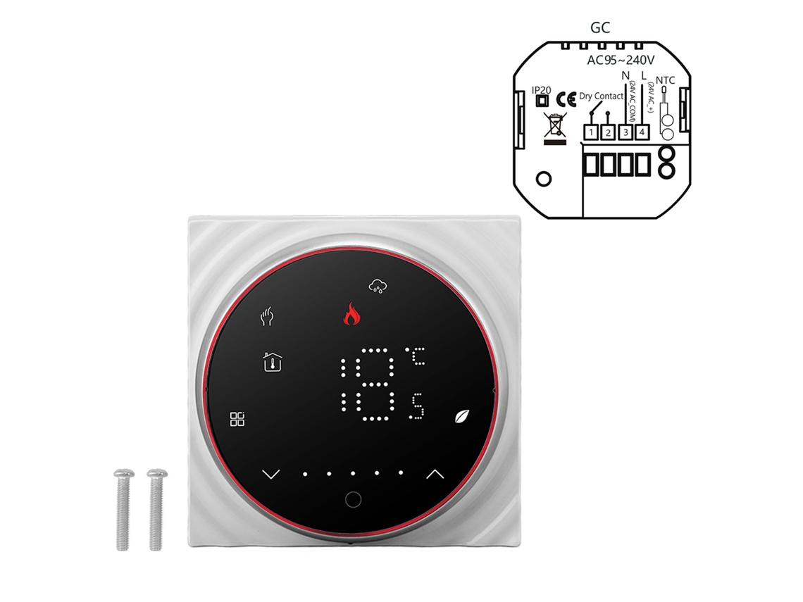 Termostato Inteligente Con Control Programable Led, 7 Días, Inalámbrico, Precisión De ±1℃, Base Cuadrada, Negro, Ac95-240v