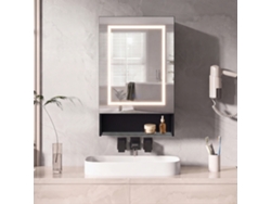 Armario con espejo para baño con iluminación LED, 50x16x88 cm, 1 puerta, negro BRYXR