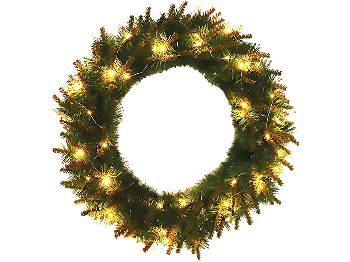 Corona navideña con luces, 30 cm, para puerta.