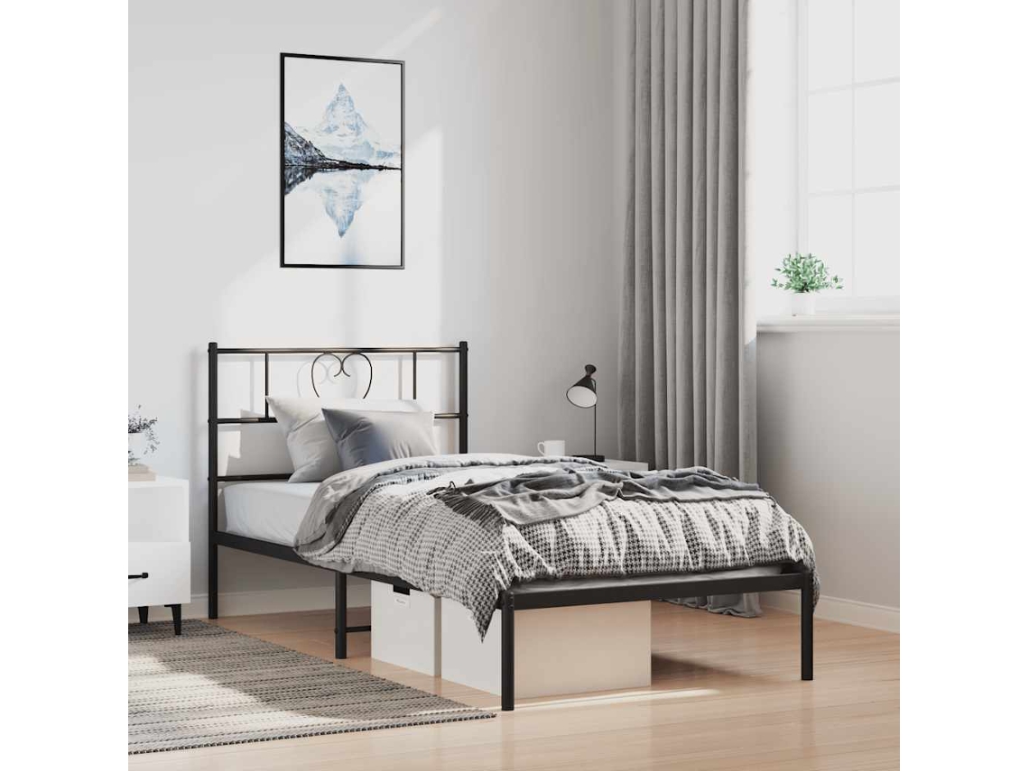 Estructura Cama Sin Colchón Con Cabecero Metal Negro 100x200 Cm