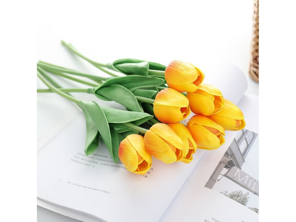 2026-12 Tulipanes Artificiales, 35 Cm, Flores De Poliuretano Suave, Decoración De Salón, Boda, Fiesta (naranja)