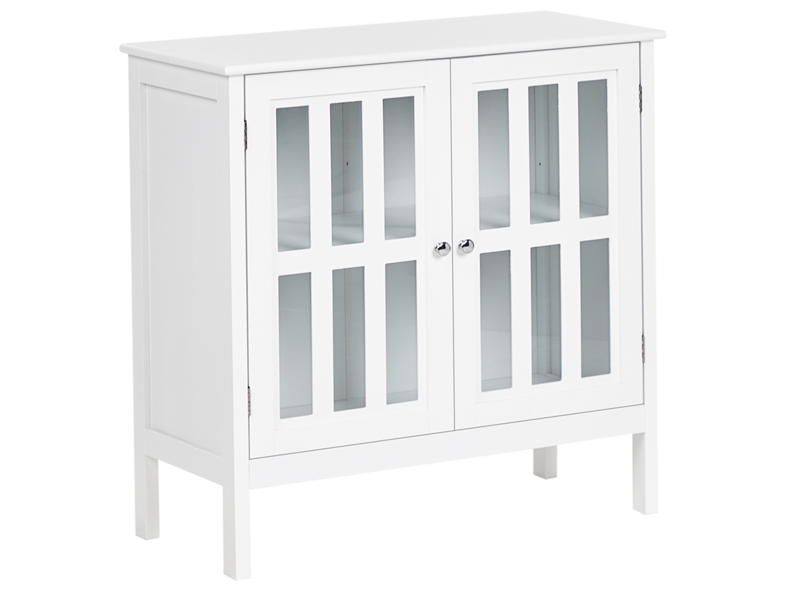 Vitrina Beliani Miram con frente de vidrio en MDF blanco 80x36x78