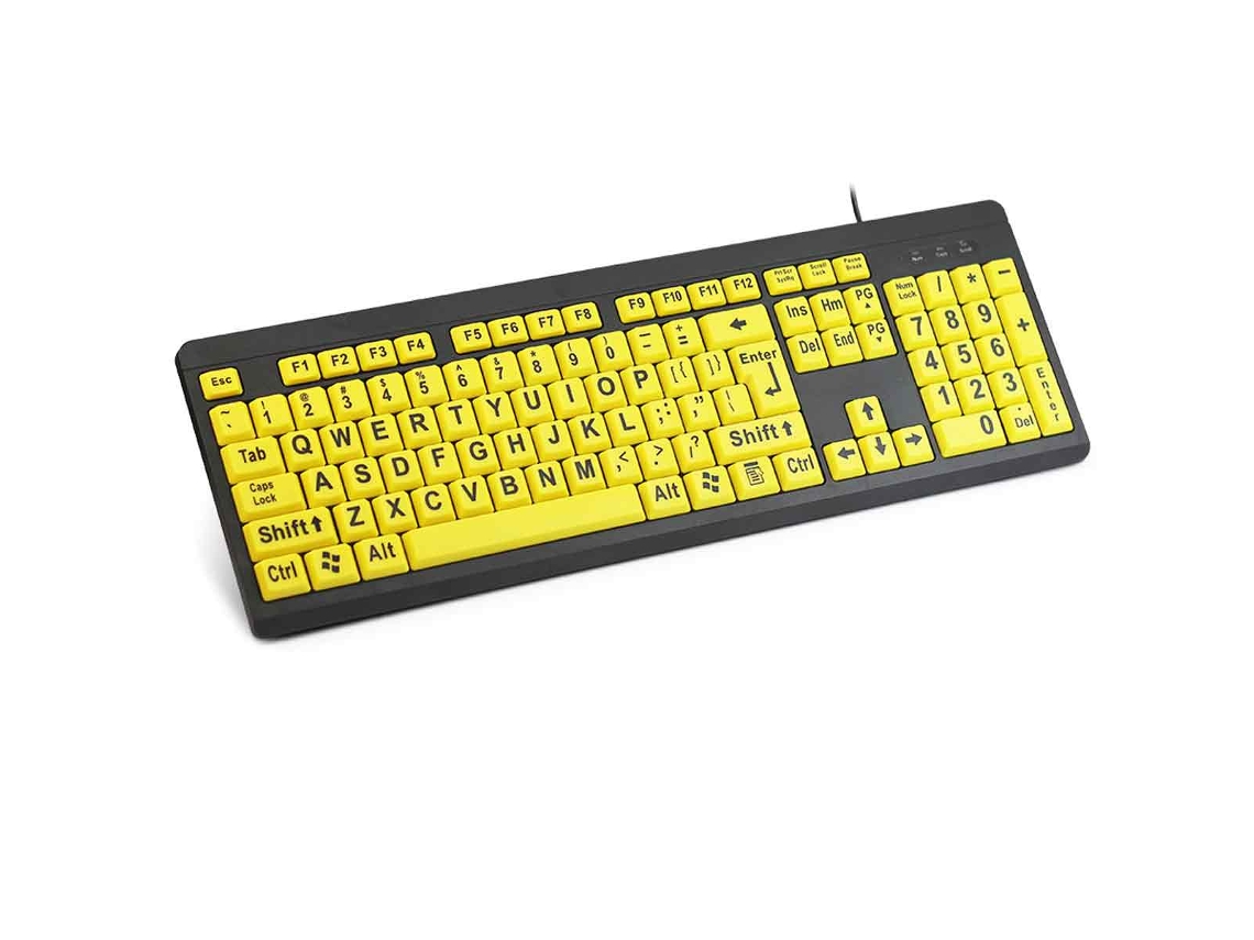 KOFIHETY Teclado de letra grande con teclas de alto contraste, teclas de letras extragrandes en amarillo y negro de tamaño completo para escribir fácilmente, d