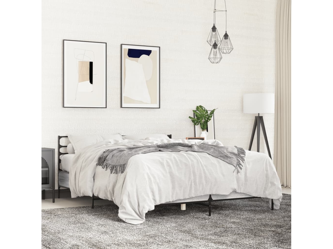 Estructura Cama Madera Ingeniería Metal Gris Sonoma 120x190 Cm