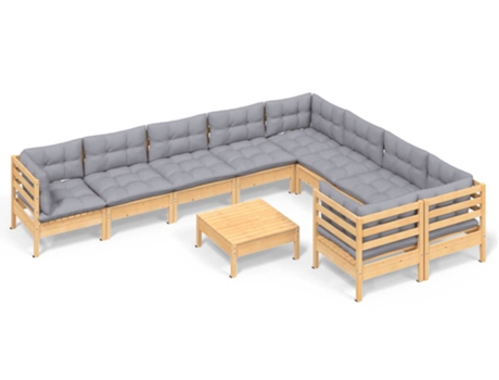 Conjunto 10 de muebles de jardín VIDAXL y cojines madera de pino