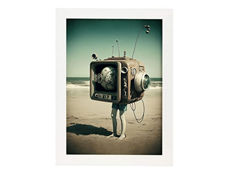 NACNIC Poster Cabeza Tv En Estilo Surrealismo Cinematográfico Ilustraciones Y Grabados De Historieta Abstracta Y Artística A4 Marcos Blancos