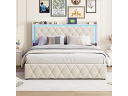 Cama Con Almacenaje 140x200 Cm, Cabecero Led Rgb Y Usb, Ideal Para Dormitorio Pequeño