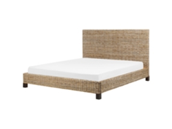 Cama con somier BELIANI Salbris de Ratán Natural 192x213x120