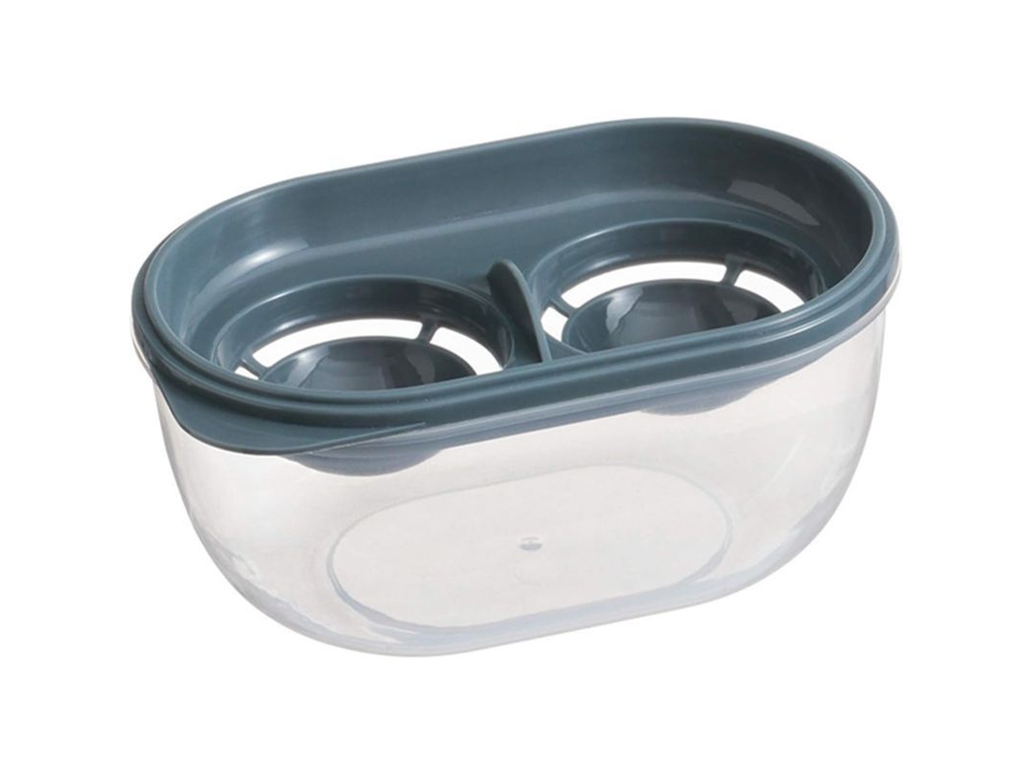 Separador de huevos con recipiente de almacenamiento, material PP, diseño ergonómico con mango para repostería, color azul.