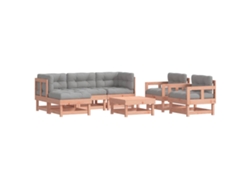 Conjunto de salón de jardín de 7 piezas con cojines de madera maciza de Douglas CLIC & BUY 61x61x62 cm