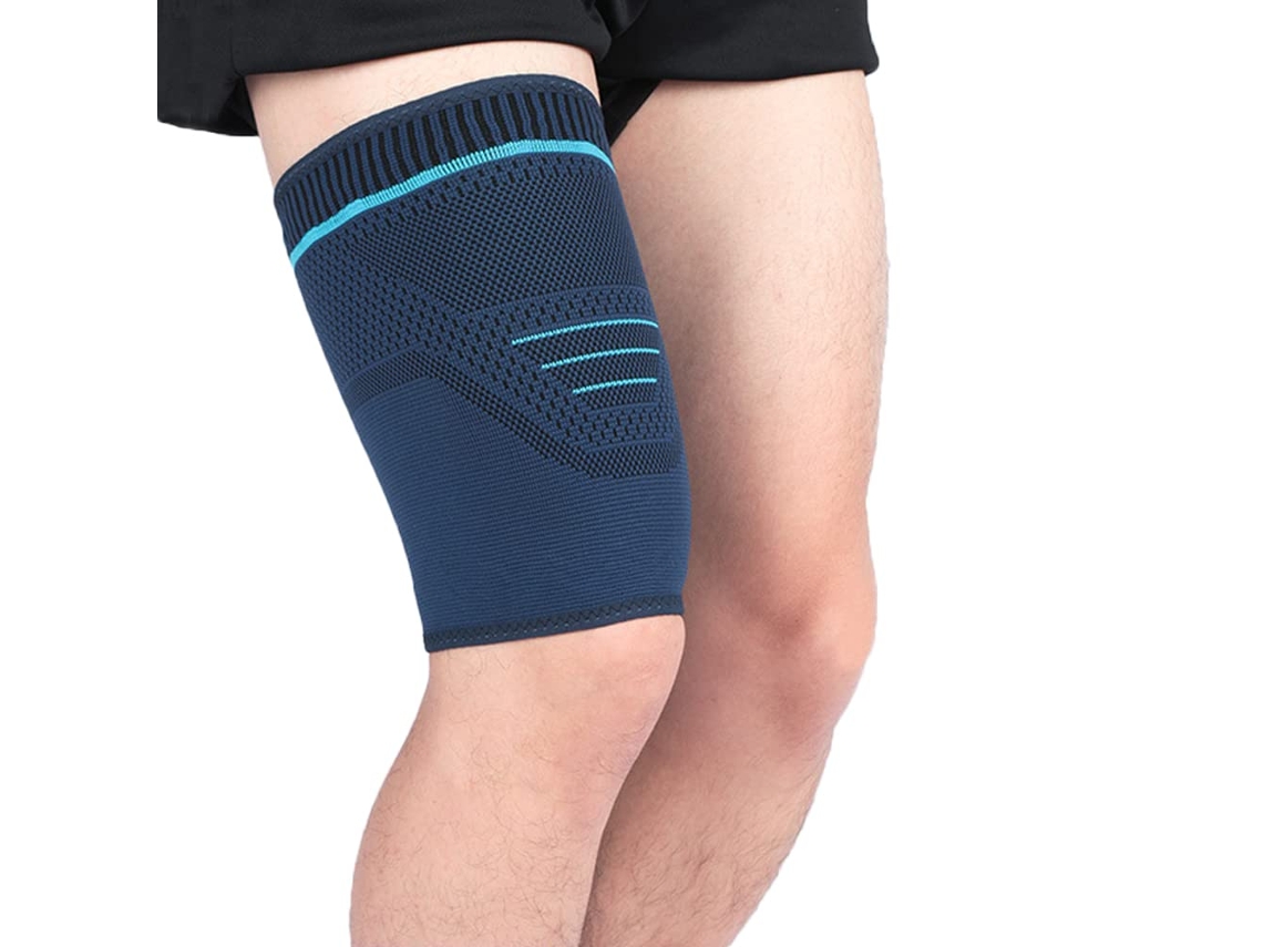 MEOIRUERY Faja de compresión para muslo de dos piezas para hombres y mujeres, transpirable y antideslizante para deporte, tendón de la rodilla, cuádriceps, lesi