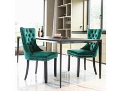 Sillas de comedor, 2 unidades, capitoné de terciopelo, patas de madera, tachuelas Mobrio verdes