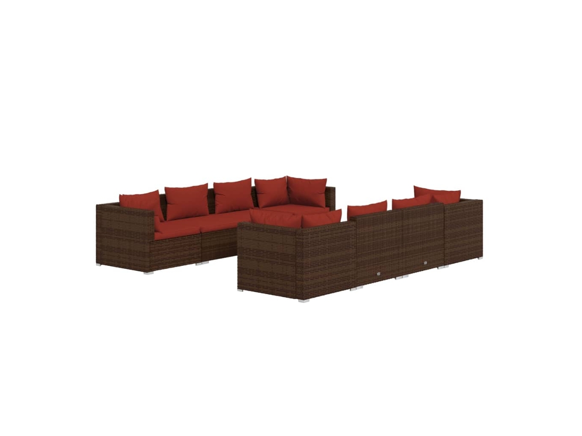 Conjunto 9 muebles de jardín VIDAXL y cojines ratán sintético marrón