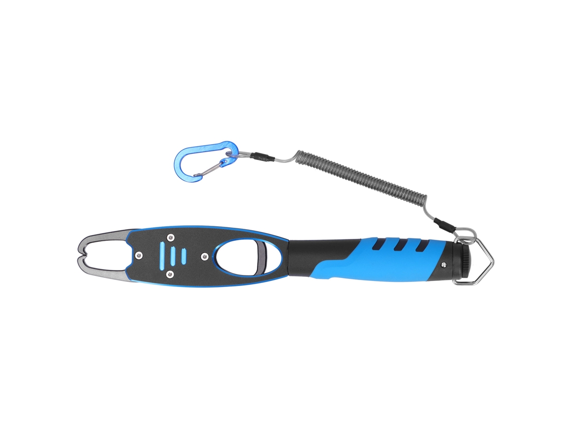 Alicates de pesca Anub con anzuelo para boca de pez y escala de aluminio espacial, 15 kg, 28,8 cm, azul.
