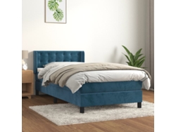 Cama Box Spring Con Colchón Terciopelo Azul Oscuro 80x200 Cm