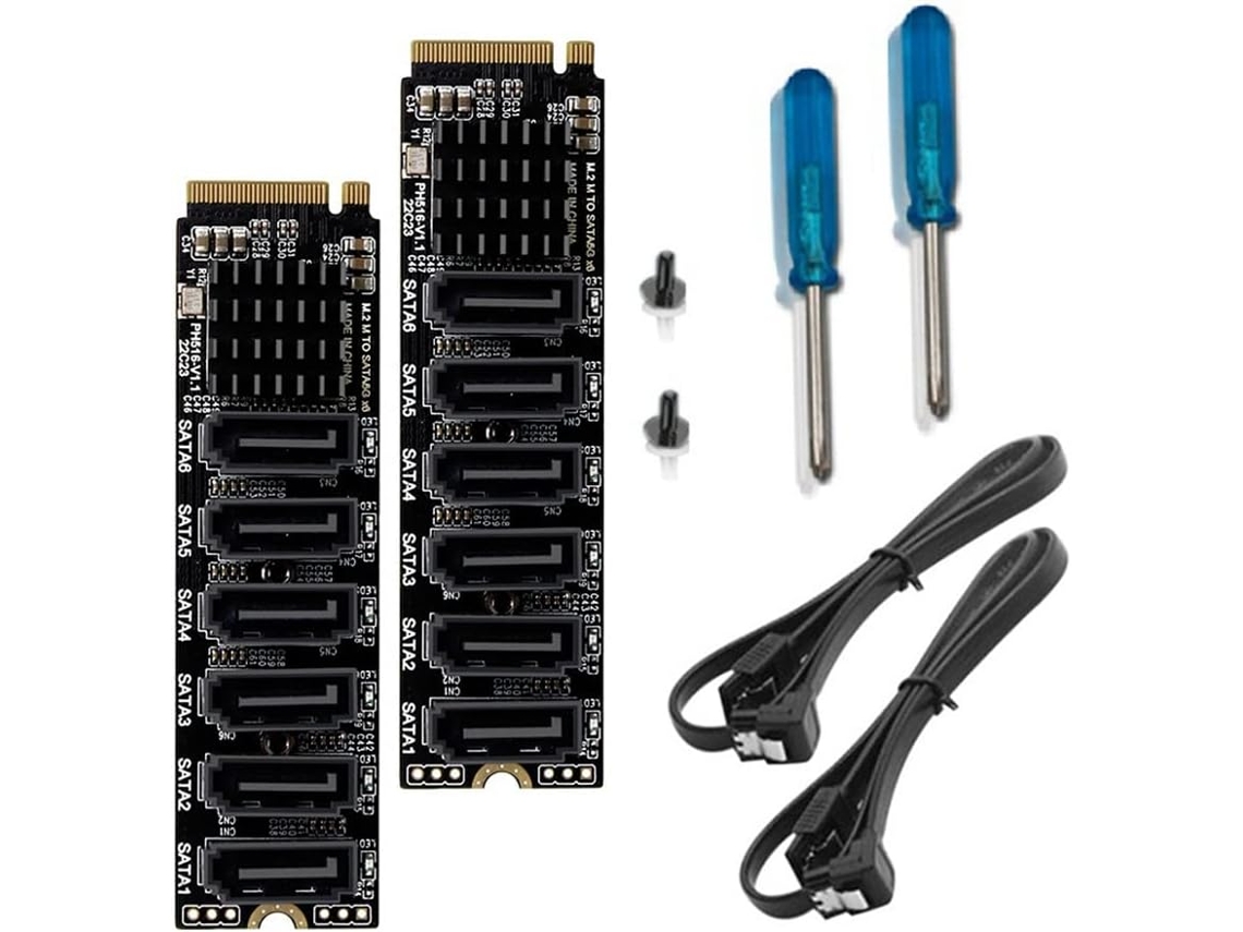 Lote De 2 Tarjetas De Expansión M.2 Mkey Pcie Nvme A Sata3.0, 6 Puertos X6 Gbps, Compatible Con Función Pm.