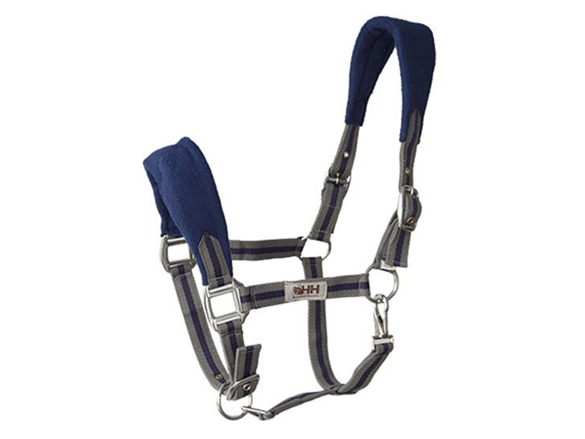 Mosquetão Forrado de Lã Duplo Acolchoado Nylon Azul Cinzento Ponyhispano Hipica
