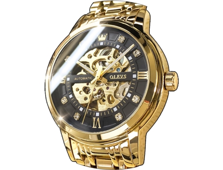 VEANXIN Reloj luminoso impermeable de acero inoxidable mecánico automático hueco para hombre(oro)