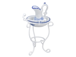 Accesorios De Baño Para Casa De Muñecas A Escala 1:12: Lavabo Con Soporte, Tetera Y Palangana - Cerámica Y Metal