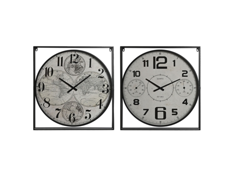 Reloj de Pared HOME ESPRIT Blanco Negro Metal Madera MDF 62x6x65 cm (2 Unidades)