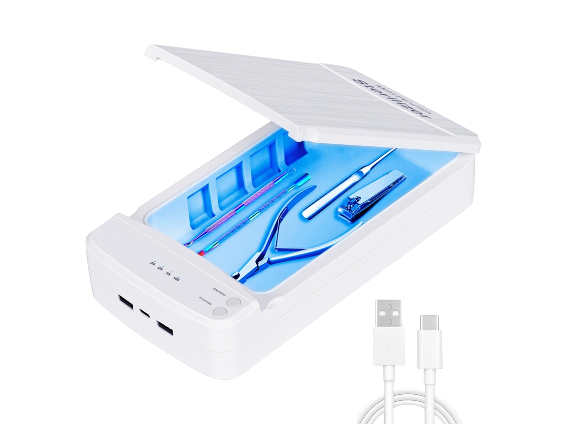 Esterilizador de herramientas de manicura, apto para salón de belleza, pinzas, tatuajes, tijeras y joyería, color blanco.