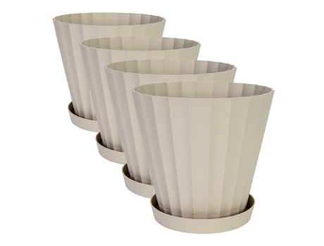 Macetas para Plantas PLASTIKEN Redonda con Platos Incluidos (4 Un - 8L - Beige - 32 x 32 x 29 cm)
