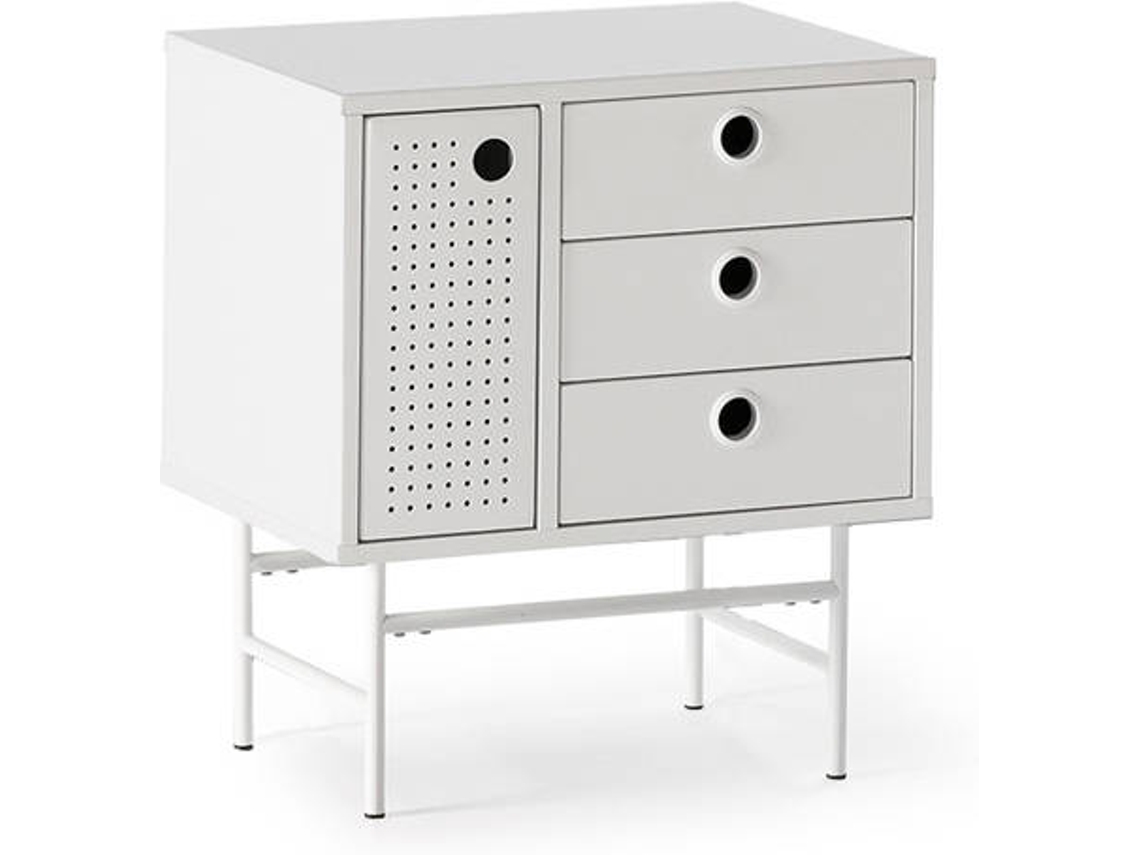 Mesita de Noche BAZAR MONDIALE Punto (Blanco - MDF y Metal - 48x35x55 cm)